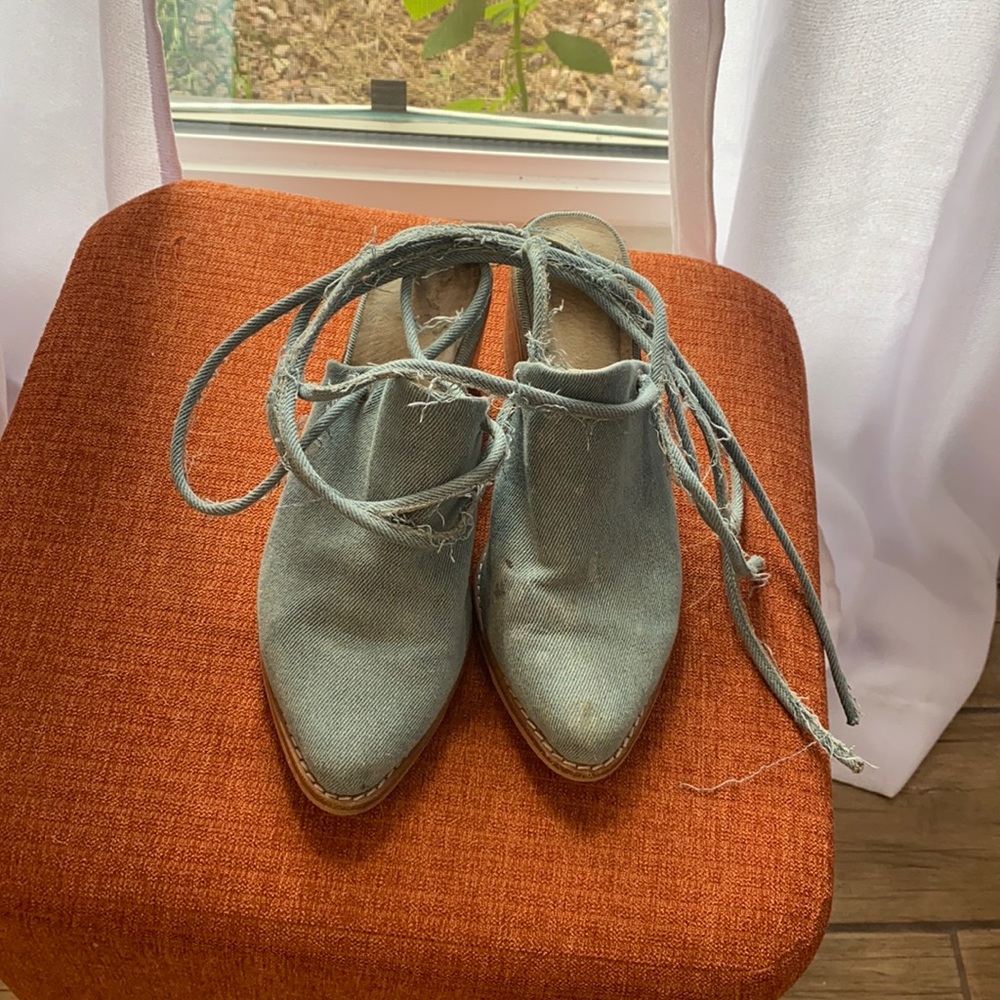 Lace up denim mules